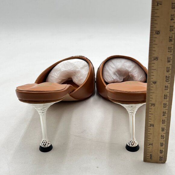 FSJ Sandy Brown Gorgeous Studded Pointed Toe Mules Stiletto Heel Slip On Shoes - Picture 5 of 8